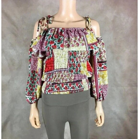 BOOHOO Bandana Floral Patchwork Off The Shoulder Top NEW US 16 (Large) - Picture 2 of 10